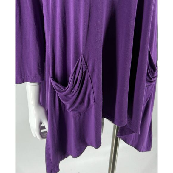 LOGO Lori Goldstein Purple Tunic Top Plus Size 1X Purple Sharkbite Hem Pockets - Picture 2 of 6